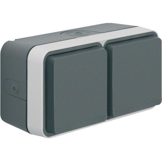 Steckdose SCHUKO 2-fach waagerecht mit Klappdeckel AP