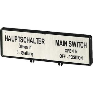 Träger + Schild Hauptschalter nur in 0-Stellung öffnen in DE/EN