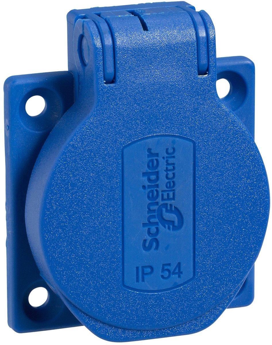 Schukosteckdose blau 2-polig+E 10 bis 16A 250 V für DE IP54 50 x 50 mm
