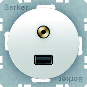 USB/3,5 mm Audio Steckdose Berker R.1/R.3 polarweiß glänzend
