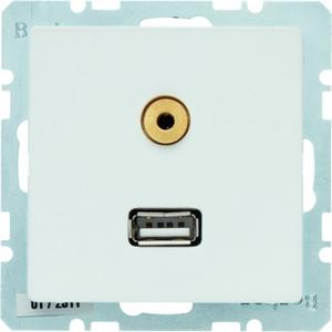 USB/3,5 mm Audio Steckdose Berker Q.1/Q.3 polarweiß samt