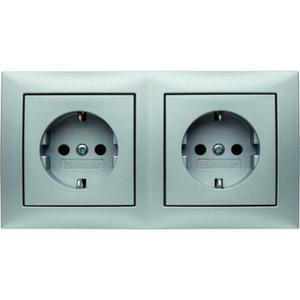 Schuko-Steckdosen-Kombination S.1 2-fach mit Rahmen alu matt