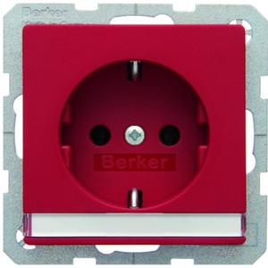 Steckdose SCHUKO mit Beschriftungsfeld Berker Q.1/Q.3 rot samt