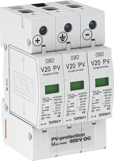 SurgeController V20 dreipolig für PV-Anlagen + FS 600V DC