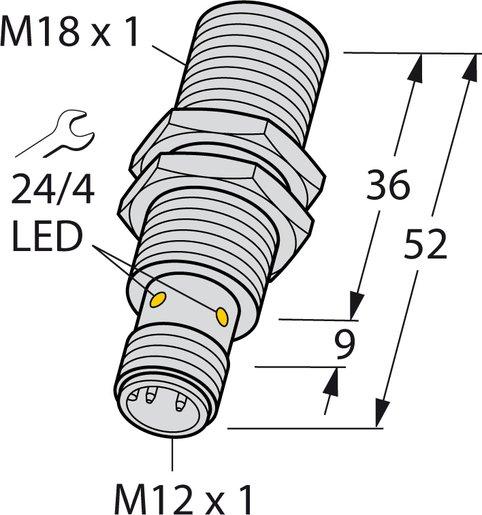 Induktiver Sensor M18 Analogausgang sn = 5 mm / M12-steckbar