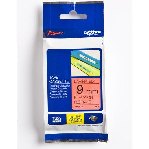 Schriftbandkassette TZe421 Bandfarbe rot, Schriftfarbe schwarz, 9 mm