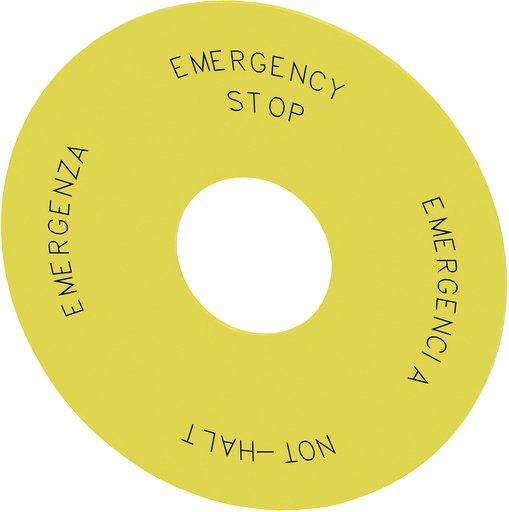 Unterlegschild Not-Halt-Pilzdrucktaster GE Beschr Not-Halt DE EN IT SP