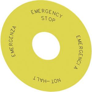 Unterlegschild Not-Halt-Pilzdrucktaster GE Beschr Not-Halt DE EN IT SP