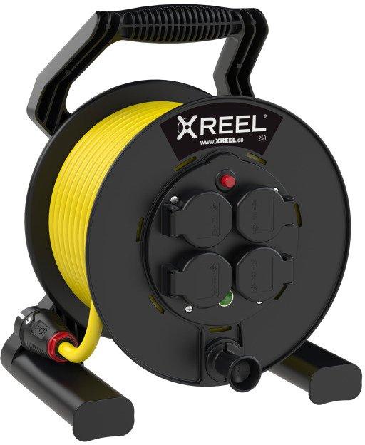Kabeltrommel XREEL mit 4 Schukosteckdosen 25 m N07V3V3-F 3G1,5 gelb/sw