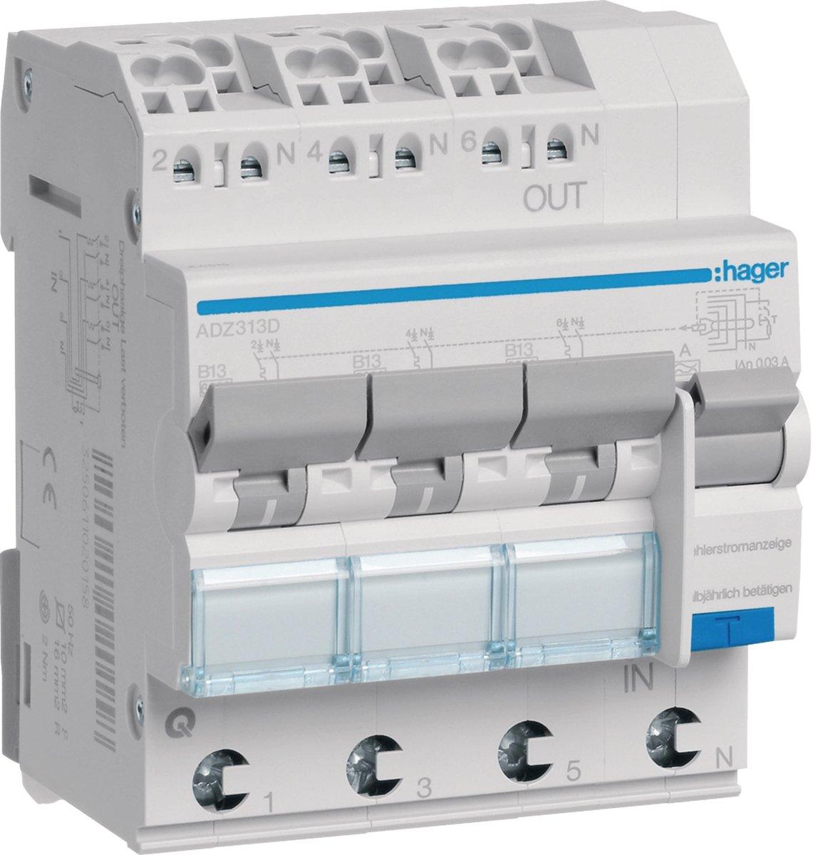FI-Schalter/LS-Schalter 3X 1-polig+N 6 kA B-13 A 30 mA Typ A QC