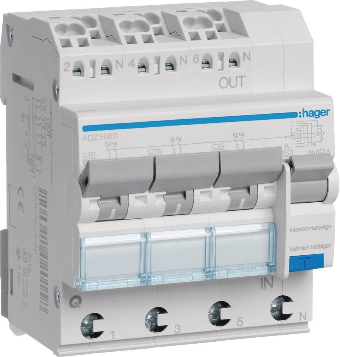 FI-Schalter/LS-Schalter 3X 1-polig+N 6 kA C-16 A 30 mA Typ A QC