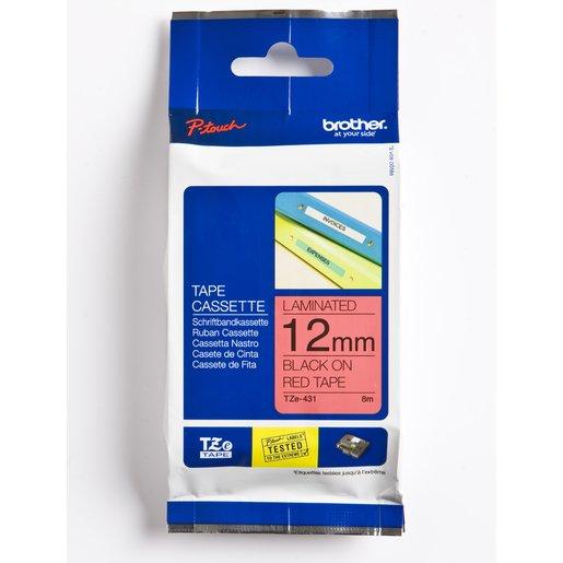 Schriftbandkassette TZe431 Bandfarbe rot, Schriftfarbe schwarz, 12 mm
