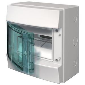 Aufputzverteiler 1-reihig 8 PLE transp. Tür (180° R/L) Petrol-Blau