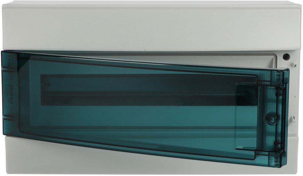 Aufputzverteiler 1-reihig 18 PLE transp. Tür (180° R/L) Petrol-Blau