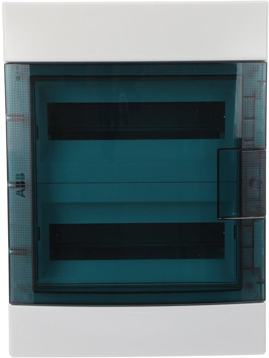 Aufputzverteiler 2-reihig 24 PLE transp. Tür (180° R/L) Petrol-Blau