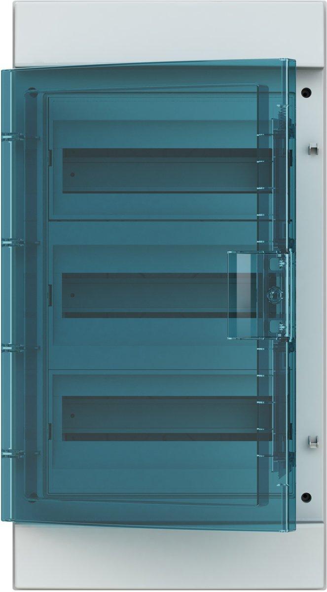 Aufputzverteiler 3-reihig 36 PLE transp. Tür (180° R/L) Petrol-Blau