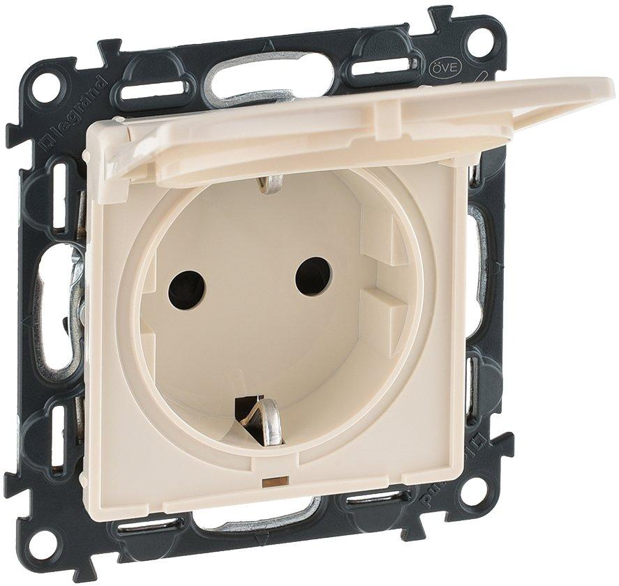 Schuko Steckdose mit Klappdeckel Valena Life mandelweiß