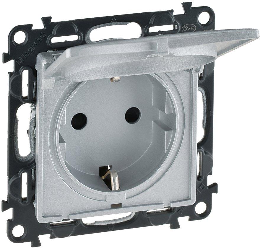 Schuko Steckdose mit Klappdeckel Valena Life Aluminium