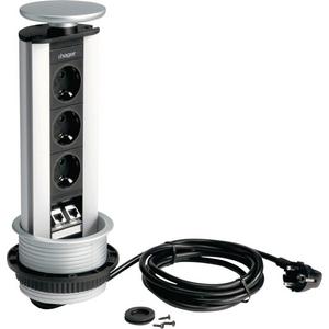 Tischeinbaumodul 3 Steckdsoen 2 x Kat.6 Alu / PVC