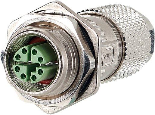 M12 Buchse X-kodiert IP67 feldkonfektionierbar mit Flansch