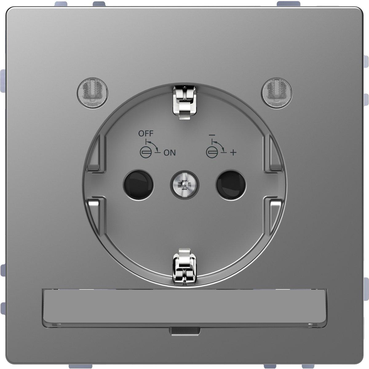 SCHUKO-Steckdose mit Lichtausl. und LED-Bel.-Modul Edelst. Sys. Design