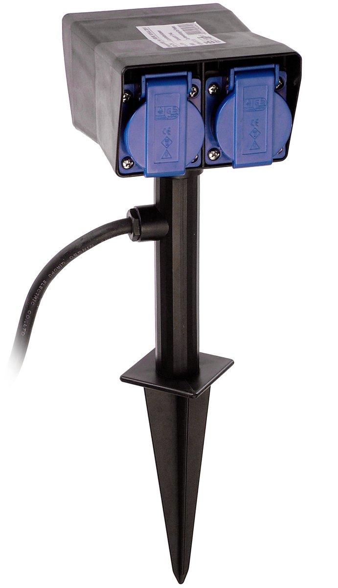 Gartensteckdose 4 - fach Schwarz / Blau