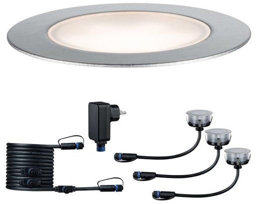 Plug & Shine Floor Eco Basisset IP65 3000K 3x1W 24V 70mm Silber