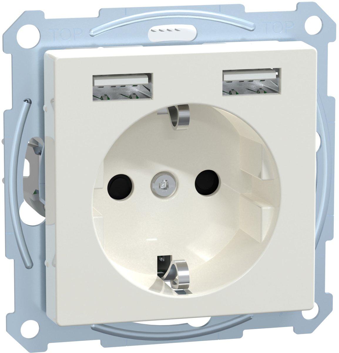 Schuko Steckdose USB Ladefunktion System M max. 2,4 A brillant Polarweiß glänz