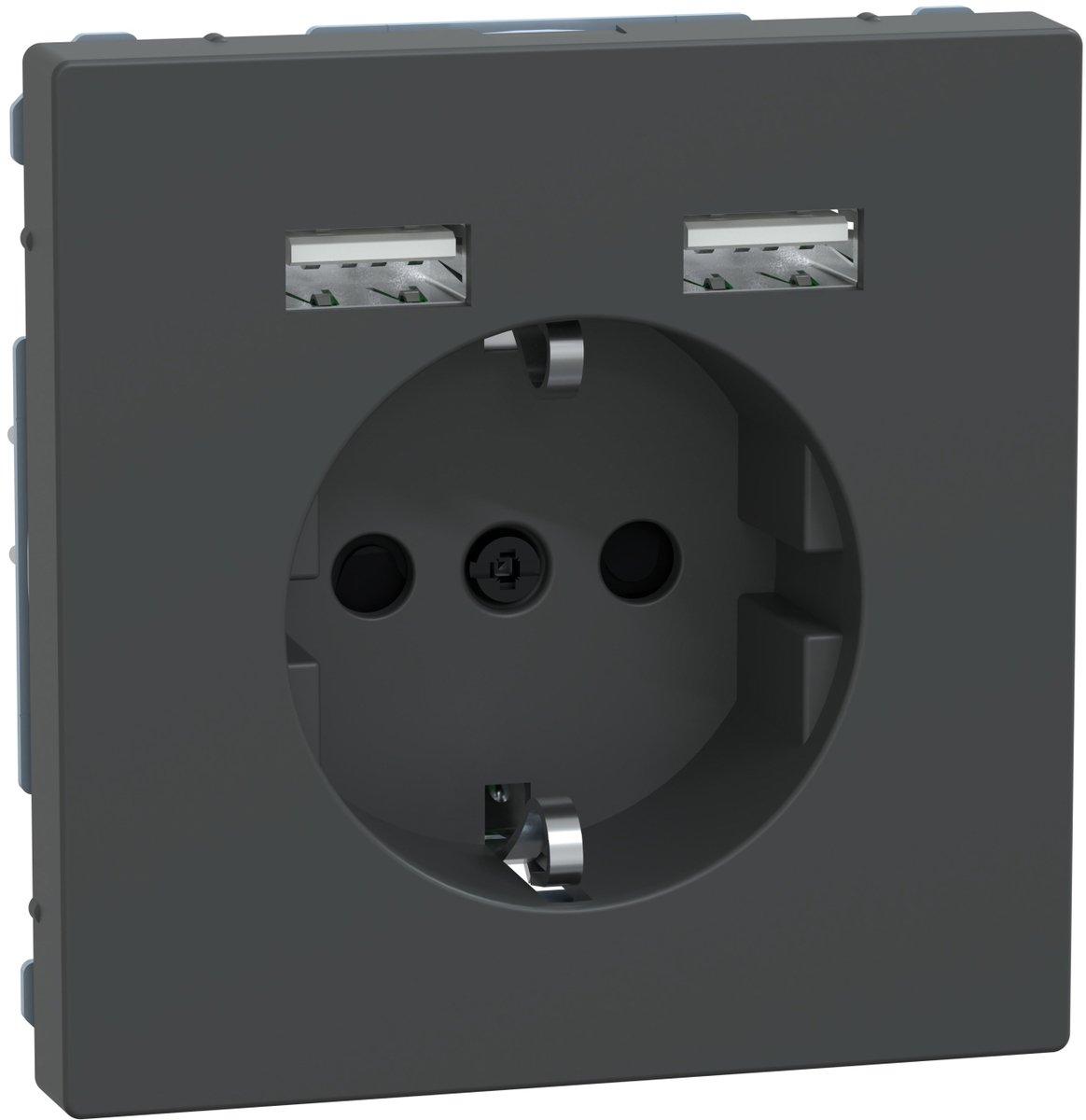 Schuko Steckdose mit USB Ladefunktion System Design max 2,4 A lackiert Anthrazit