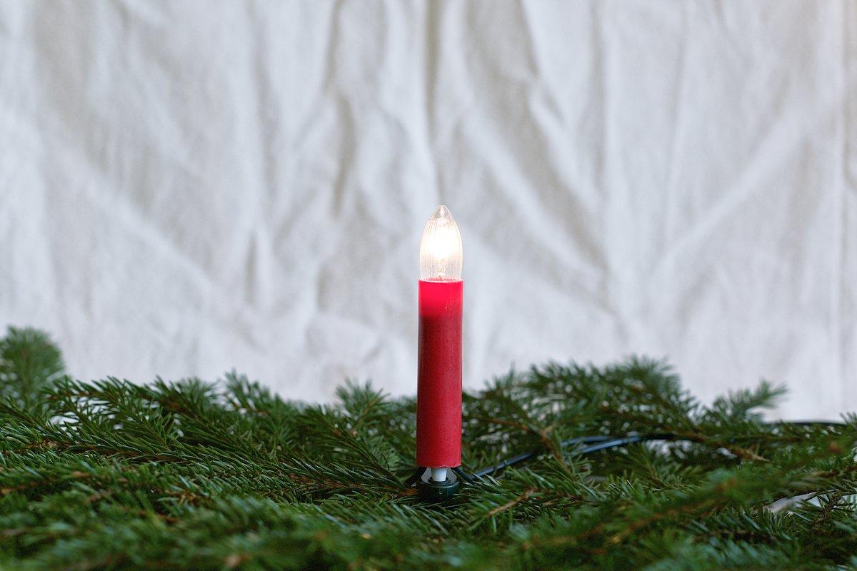 Lichterkette 20-tlg. Toplampen E10 klar geriffelt 12V/3W Schaft: glatt rot