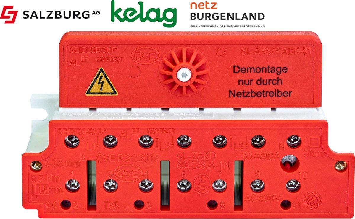 Zähleranschlussklemme Kelag, Salzburg AG und Netz Burgenland 80A 400 VAC 50 Hz