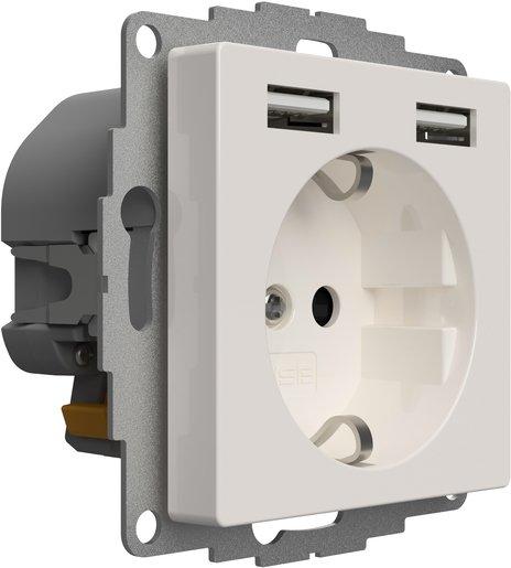 Schuko Steckdose mit 2 USB-Anschlüssen reinweiß glänzend 12W 2,4A