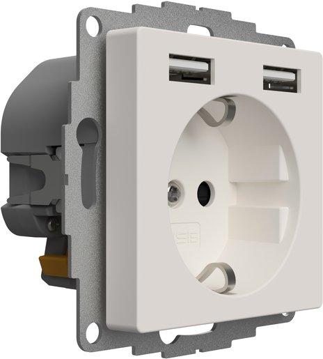 Schuko Steckdose mit 2 USB-Anschlüssen reinweiß matt 12W 2,4A