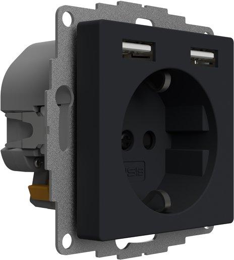 Schuko Steckdose mit 2 USB-Anschlüssen anthrazit matt 12W 2,4A