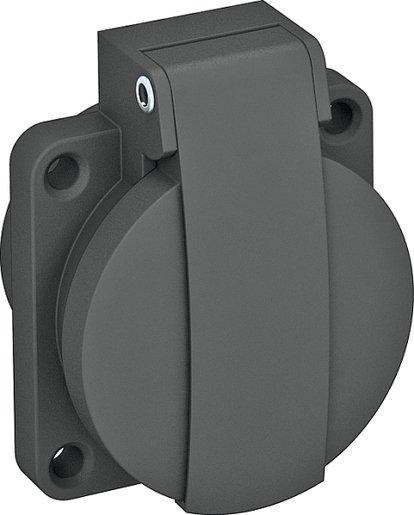 Anbausteckdose 0° 1fach Schutzkontakt mit Klappdeckel 50x61mm schwarz