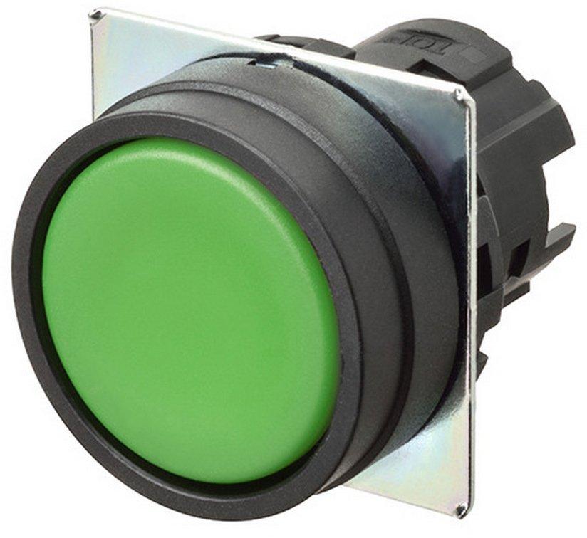 Drucktaster 22mm Lünette aus Kunststoff flach Farbe der Abdeckung grün