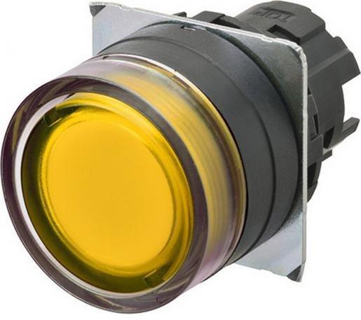 Drucktaster 22mm Kunststoffeinfassung Vollschutz gelb / transparent beleuchtet