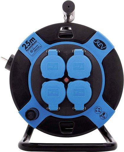 Kabeltrommel Kunststoff 4-fach IP44 25 m H05VV-F 3G1,5 mm² schwarz-blau