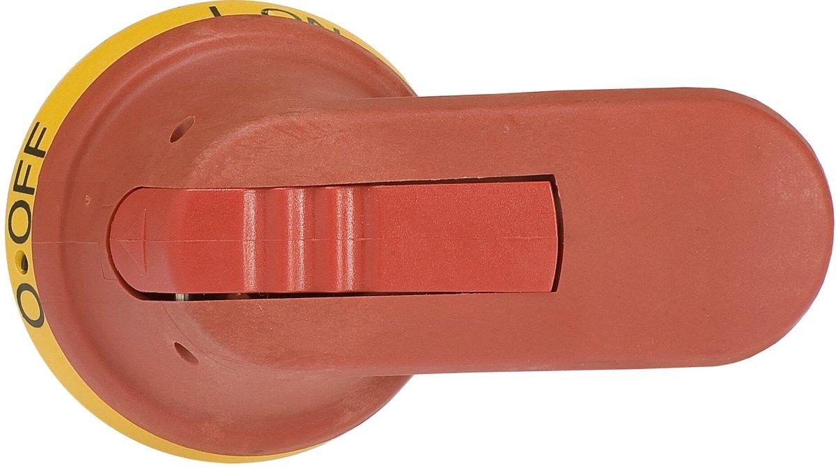 Pistolengriff rot-gelb 80mm Wellen-ø 6mm IP65 Beschriftung I-0/ON-OFF