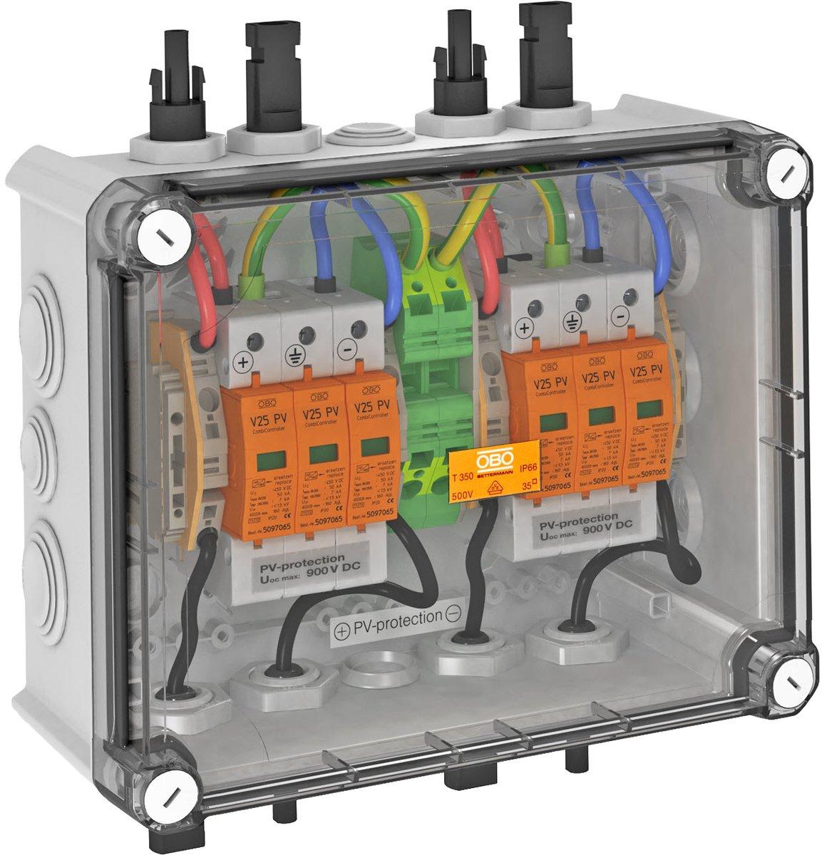 PV-Systemlösung im Gehäuse 2x1 PV-String auf 2 WR-MPP+MC4 900V lichtgrau 7035