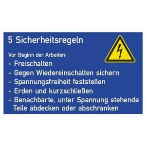 Gebotsschild 5 Sicherheitsregeln Kunststoffschild zur Kennzeichnung