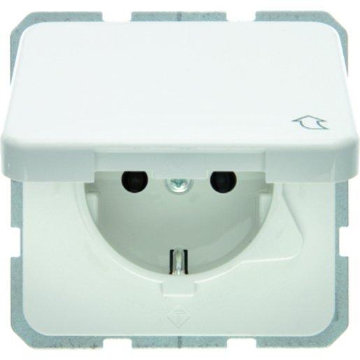 SCHUKO-Steckdose mit Klappdeckel wg Up - polarweiß/ glänzend