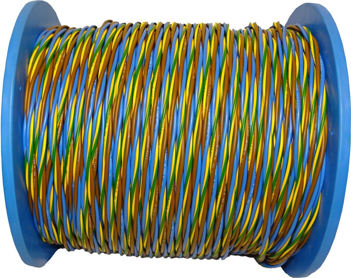 PVC-Aderleitung H07V-U 3x1,5 blau-braun-gelb/grün Spule 300 m