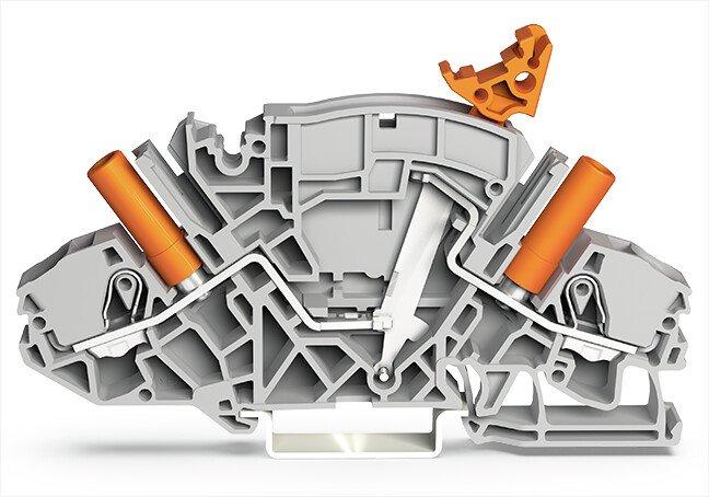 2-Leiter-Trenn- und Messklemme mit berührungssicheren Prüfbuchsen 6 mm² grau