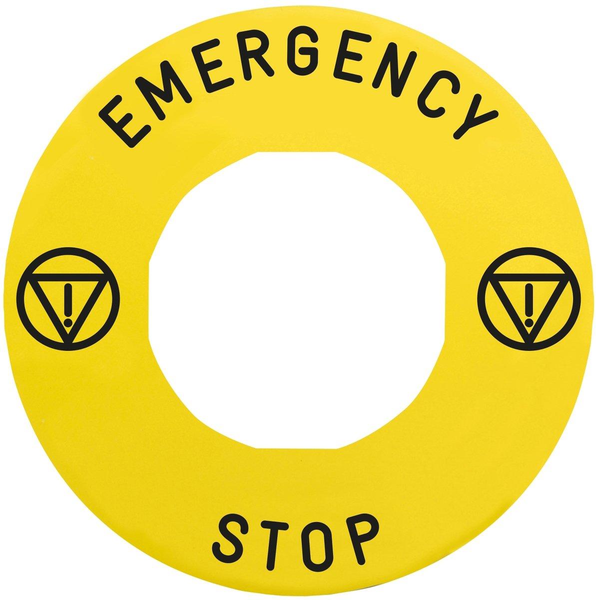 Schild Ø60 für Not-Halt/Not-Aus-Taster EMERGENCY STOP/Logo ISO13850