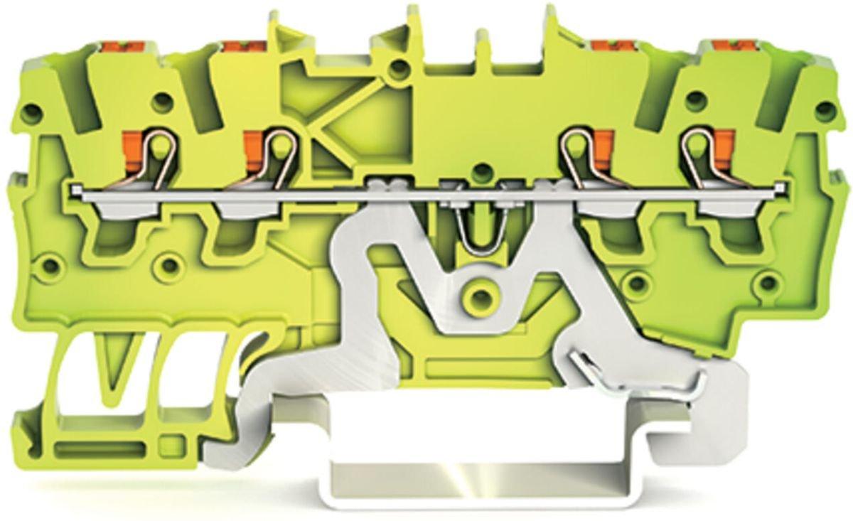 4-Leiter-Schutzleiterklemme mit Drücker 1 mm² mit Prüföffnung grün-gelb
