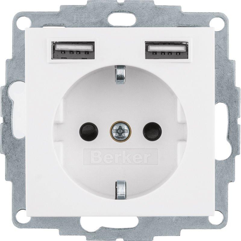Steckdose SCHUKO/USB, S.1/B.3/B.7, polarweiß glänzend