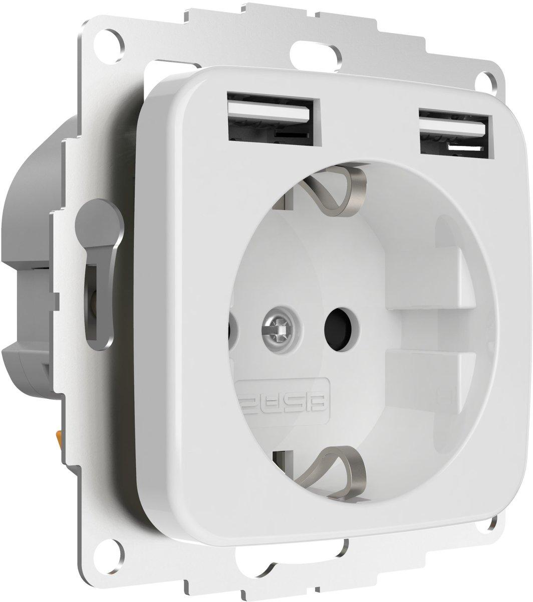 Schuko Steckdose mit 2 USB-Anschlüssen reinweiß glänzend 12W 2,4A für Reflex SI