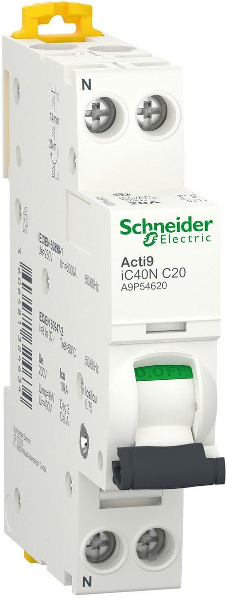 LS-Schalter Acti9 iC40N 1P+N 20A C Kurve 6kA/10kA
