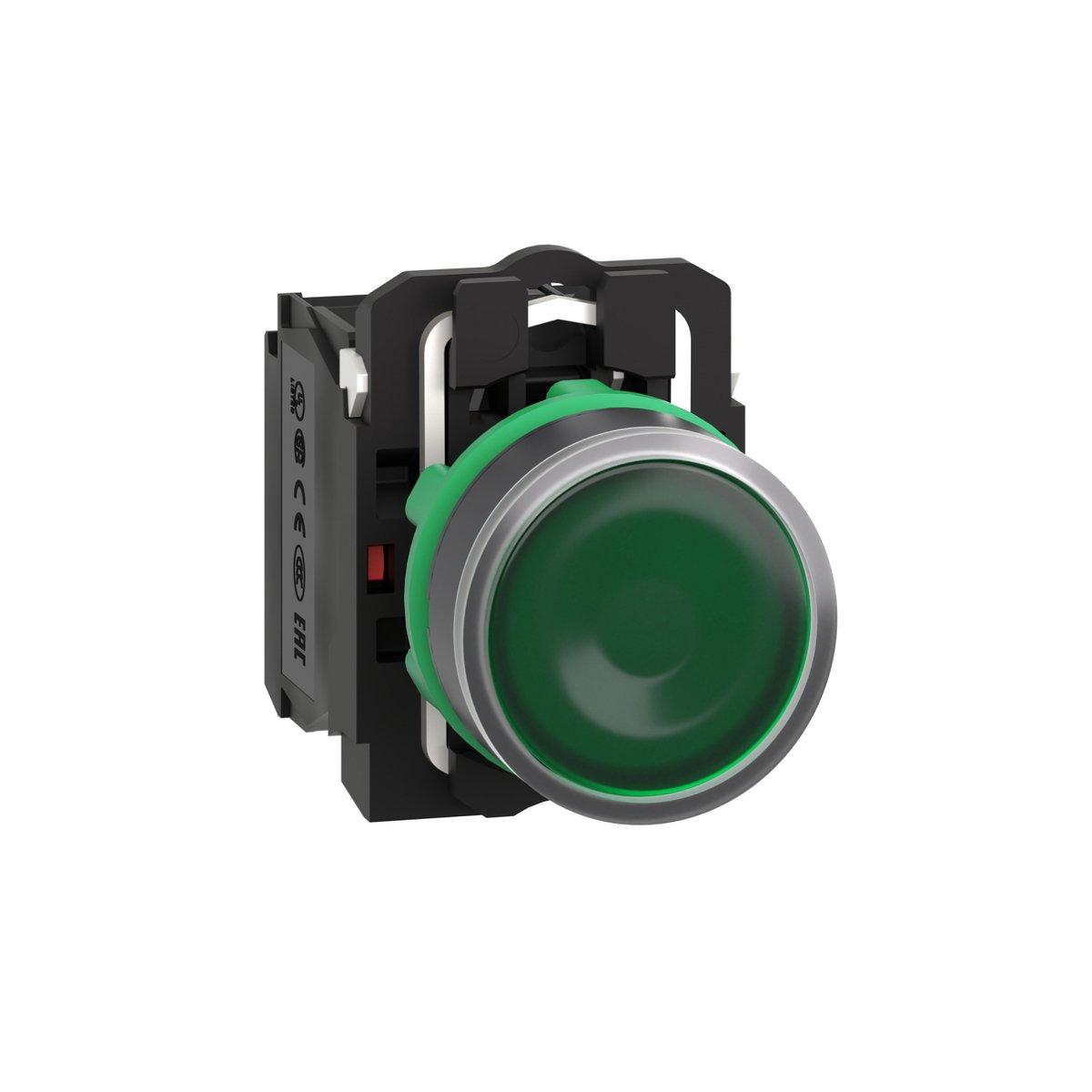 Leuchtdrucktaster grün flach 1S+1Ö tastend +LED 220-240V 50/60Hz